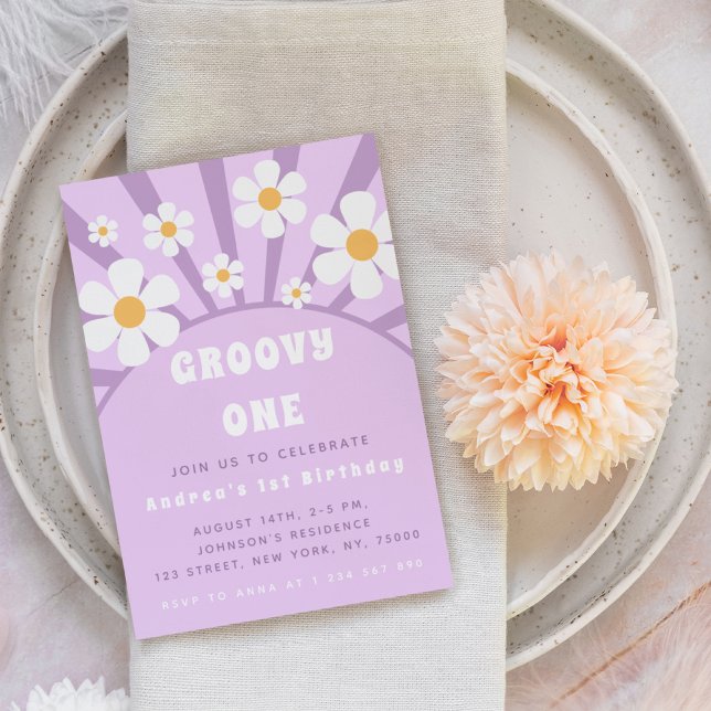 Modern Groovy One Retro Sunshine First Birthday Invitation (Creator Uploaded)