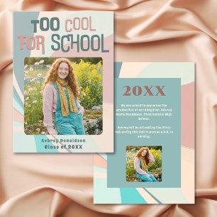 Modern Groovy Peach Teal Aqua Retro Graduation Announcement