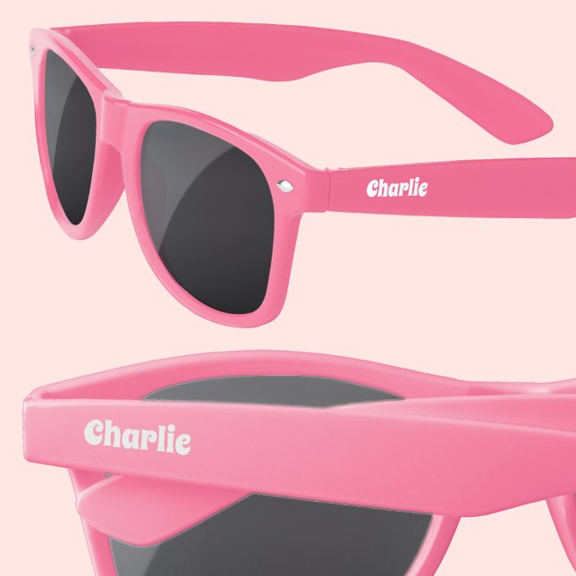 Modern Groovy Personalised Name Text Sunglasses (Fun retro groovy personalized custom name sunglasses)