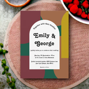 Modern Groovy Retro Colourful Abstract Wedding Invitation