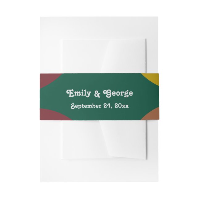 Modern Groovy Retro Colourful Abstract Wedding Invitation Belly Band (Front Example)