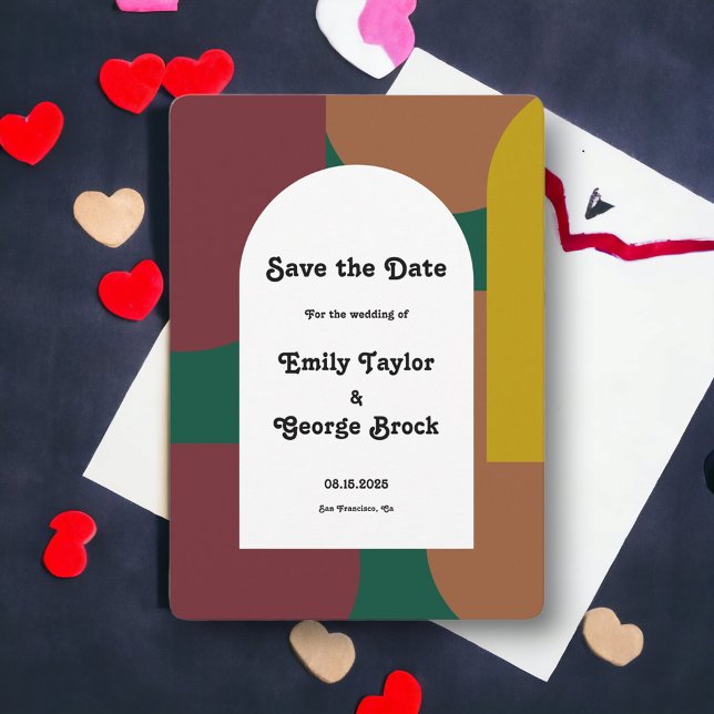 Modern Groovy Retro Colourful Abstract Wedding Save The Date (Creator Uploaded)