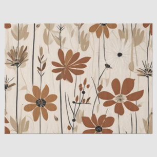 Modern Groovy Retro Rusty Brown Flowers Tissue Paper