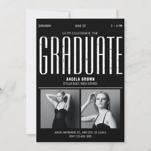 Modern Grunge black white graduation photo  Invitation