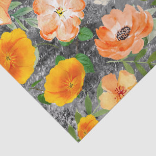 Modern grunge black yellow flowers decoupaging tissue paper