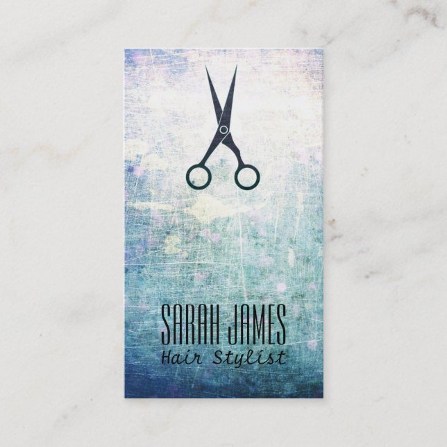 modern grunge blue hairstylist hair stylist business card (Front)