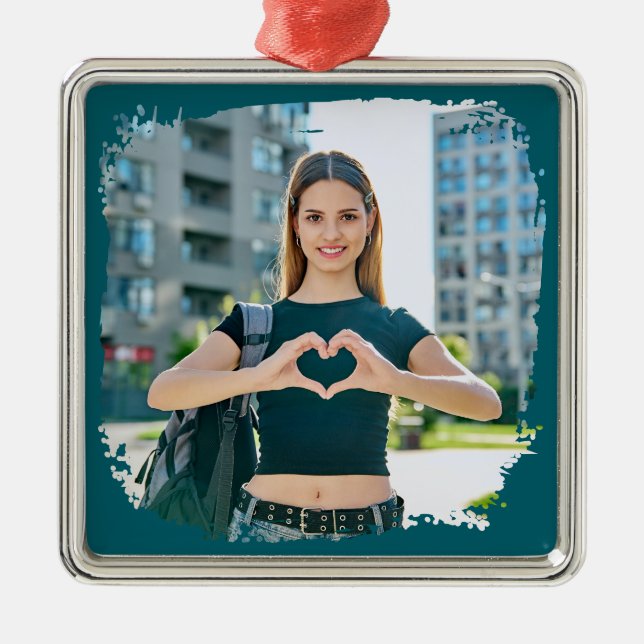 Modern Grunge Border Photo Metal Tree Decoration (Front)