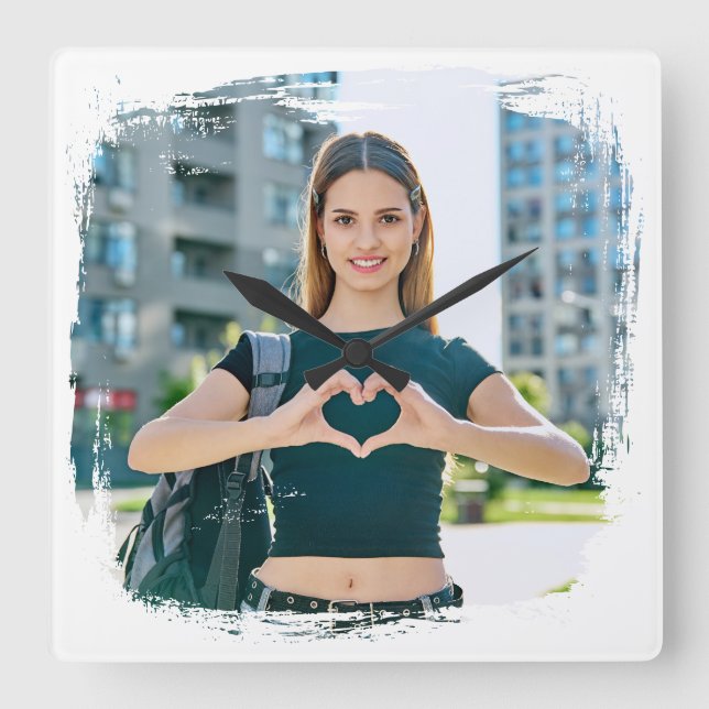 Modern Grunge Border Photo Square Wall Clock (Front)