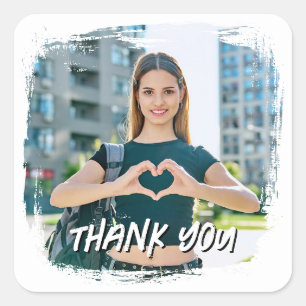 Modern Grunge Border Photo Thank You Square Sticker