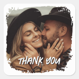 Modern Grunge Border Wedding Photo Thank You Square Sticker