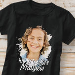 Modern Grunge Cool Custom Photo Birthday Greeting T-Shirt<br><div class="desc">Design is modern and simple. Add a custom photo of the birthday celebrant and add his/her name,  add a custom message</div>