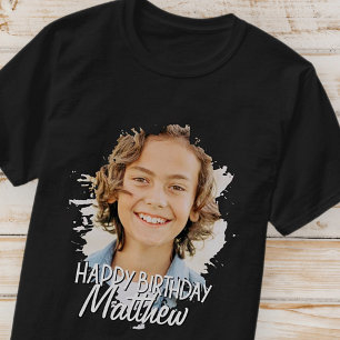 Modern Grunge Cool Custom Photo Birthday Greeting T-Shirt