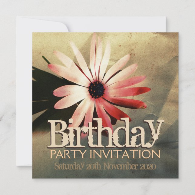 Modern Grunge Coral Pink Flower Custom Invitation (Front)