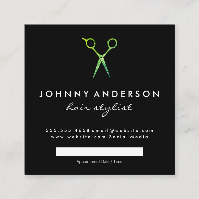 Modern Grunge Green Scissors Appointment Card (Front)