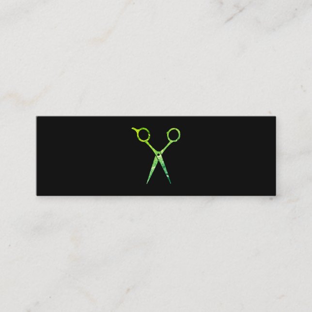 Modern Grunge Green Scissors Mini Business Card (Front)