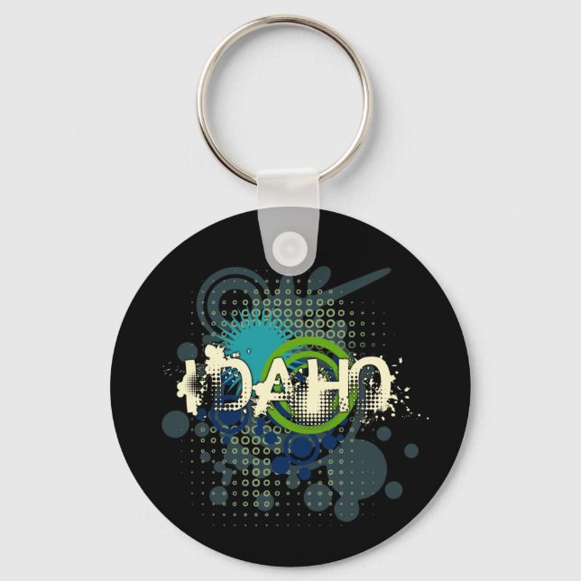 Modern Grunge Halftone Idaho Keychain Dark (Front)