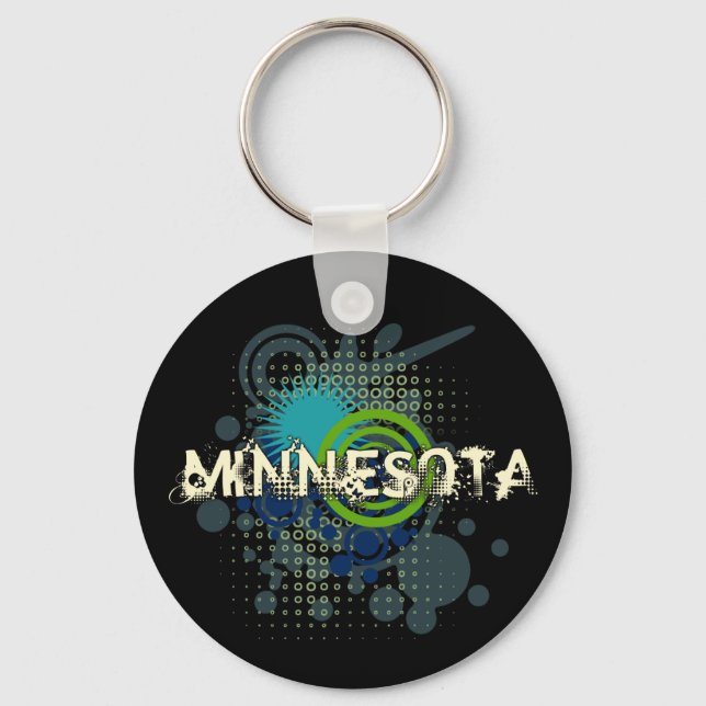 Modern Grunge Halftone Minnesota Keychain Dark (Front)
