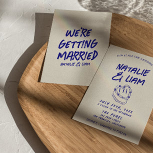 Modern Grunge Hand Drawn Cake Retro Bold Wedding  Invitation