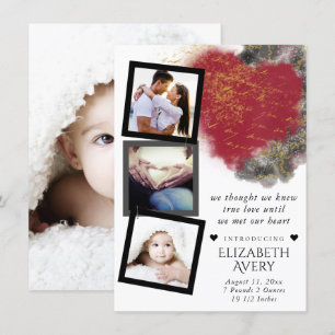 Modern Grunge Heart and Paint Splatter Photo Birth Announcement