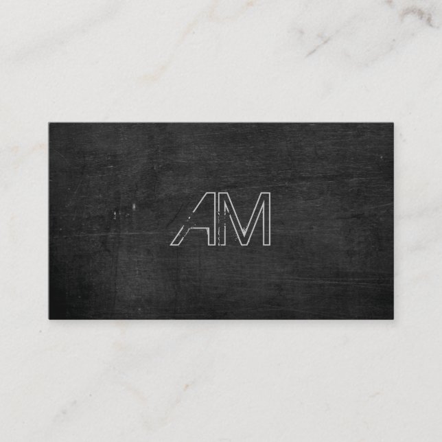 Modern Grunge Monogram on Black Wood Business Card (Front)