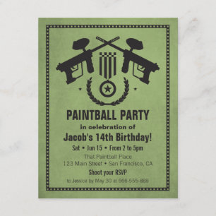 Modern Grungy Paintball Birthday Party Invitations