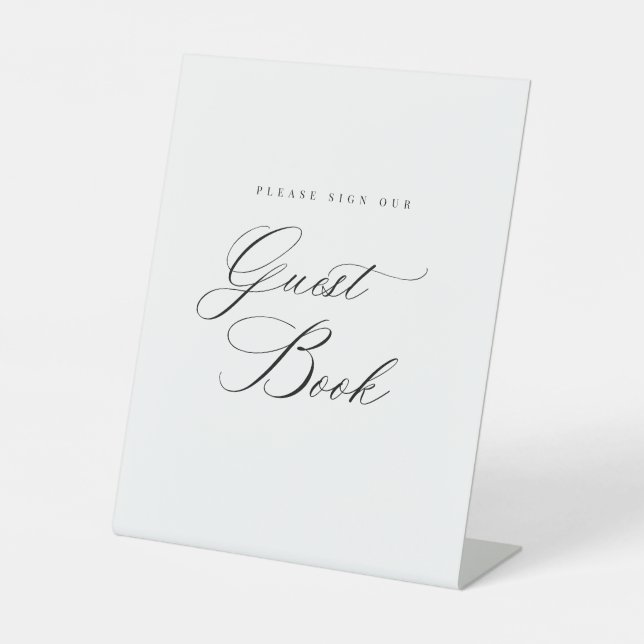 Modern Guest Book Wedding Acrylic Pedestal Sign (Front)