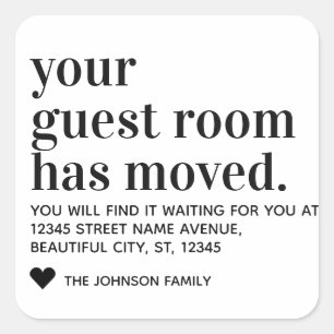 Modern Guest Room Moved Moving Return Address Square Sticker
