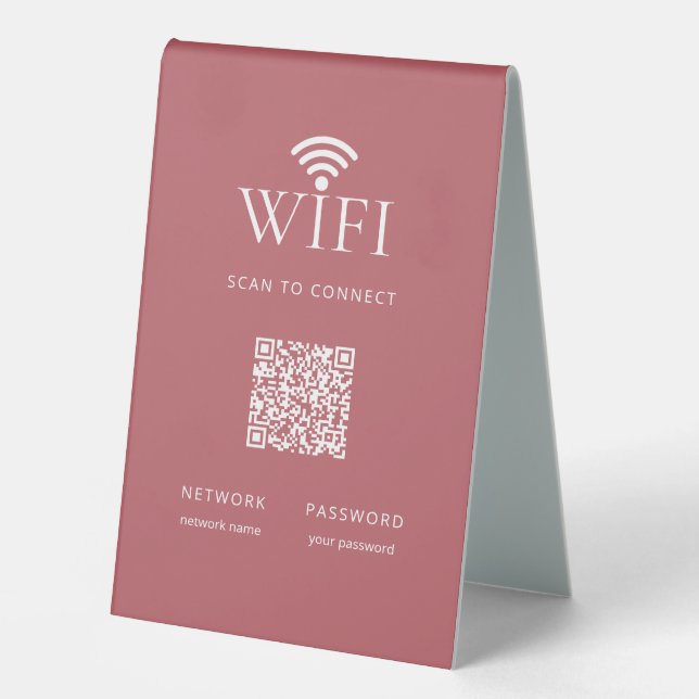 Modern Guest WiFi Password QR Code Dusty Red (Front)