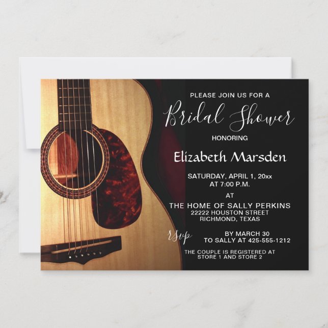 Modern Guitar Musical Hand Lettered Bridal Shower Invitation (Front)