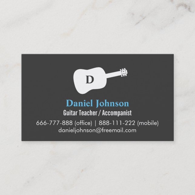 Modern Guitar Silhouette Musician Dark Grey Business Card (Front)
