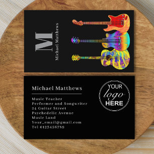 Modern Guitar Teacher Custom Logo Business Card