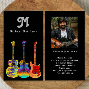Modern Guitar Teacher Custom Photo Business Card