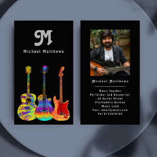 Modern Guitar Teacher Custom Photo Business Card