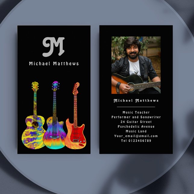 Modern Guitar Teacher Custom Photo Business Card (guitar teacher custom photo business card)
