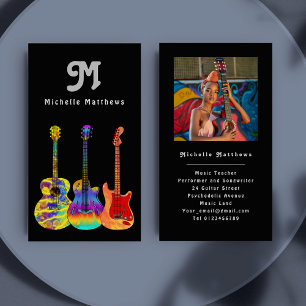 Modern Guitar Teacher Musician Custom Photo Business Card