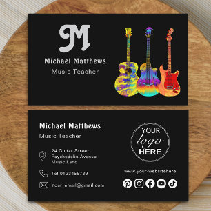 Modern Guitar Teacher Musician Logo Social Media Business Card