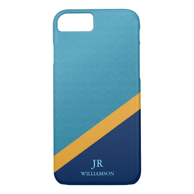 Modern Guy Damask Blue Case-Mate iPhone Case (Back)