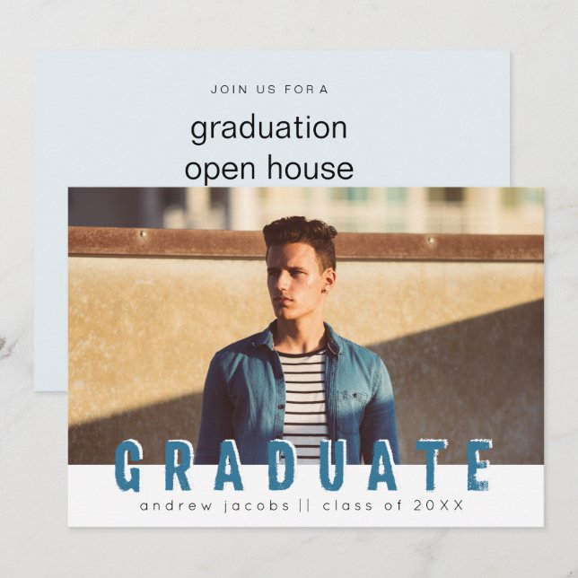 Modern Guy Photo Graduation Announcement Party (Front/Back)
