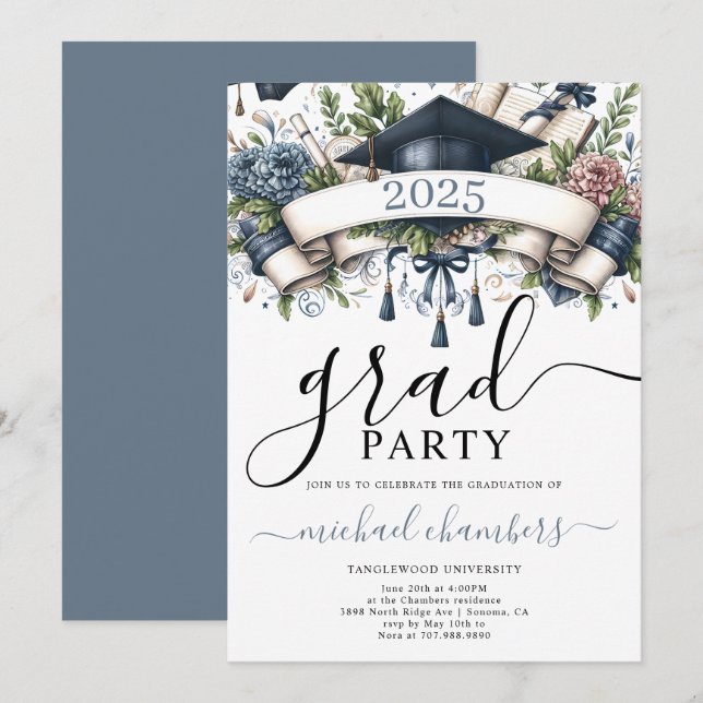Modern Guy's Graduation Party  Invitation (Front/Back)