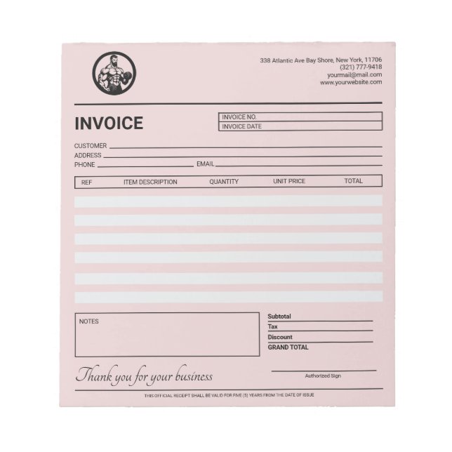 Modern Gym / Personal Trainer Invoice / Receipt | Notepad (Front)