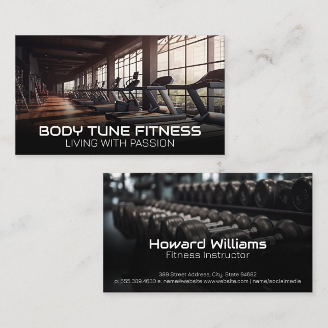 Modern Gym | Treadmill | Dumbbell Weights Business Card (Front/Back)