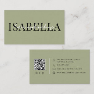 Modern Hair And Makeup Artist Sage Green Business Card
