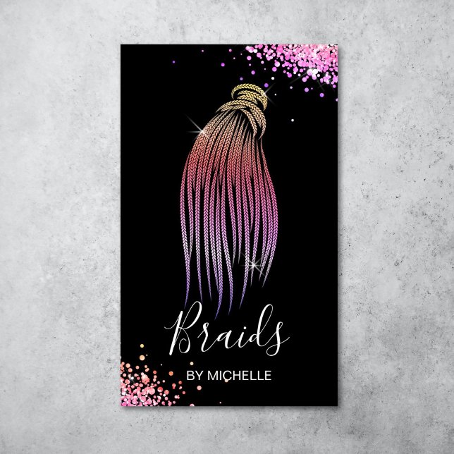 Modern Hair Braider, hair Salon for Braids Busines Business Card (colorful braids logo design)