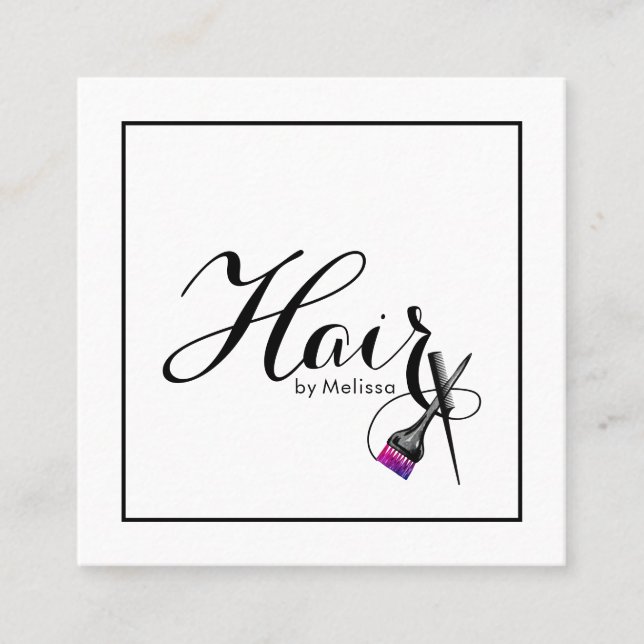 Modern Hair By Name QR Code Social Media White Square Business Card (Front)