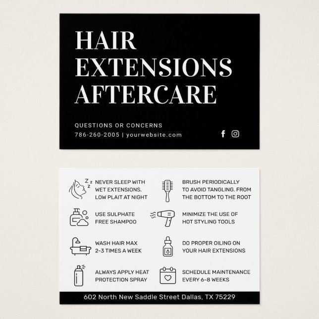 Modern Hair Extensions Aftercare Business Card (Front & Back)
