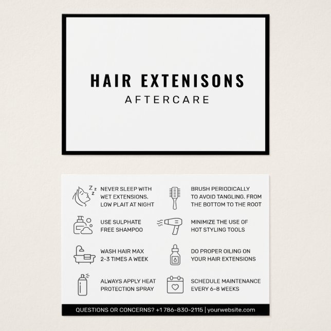 Modern Hair Extensions Aftercare Business Card (Front & Back)
