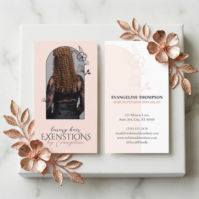 Modern Hair Extensions Floral Rose Arch Photo  Business Card (Modern Hair Extensions Floral Rose Arch Photo Business Card)