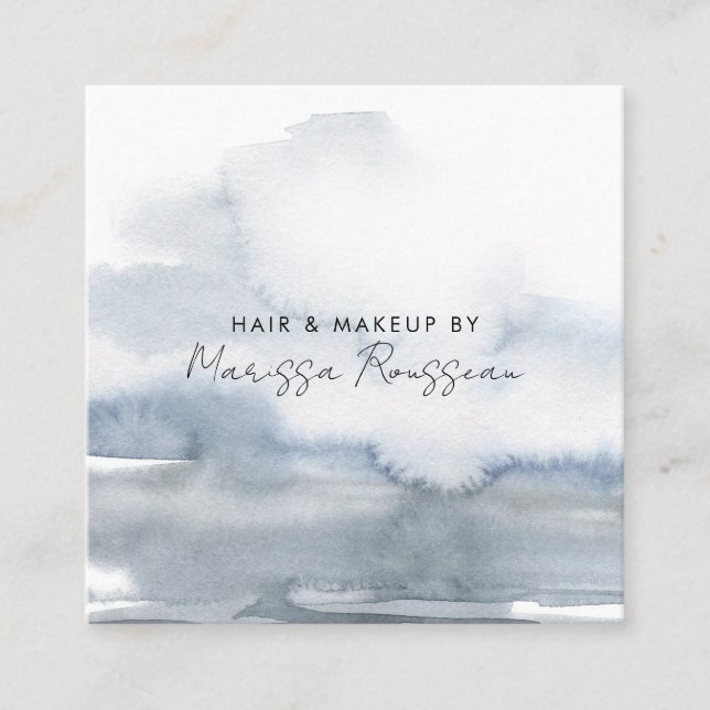 Modern Hair Makeup Abstract Watercolor Blue Square Business Card (Front)