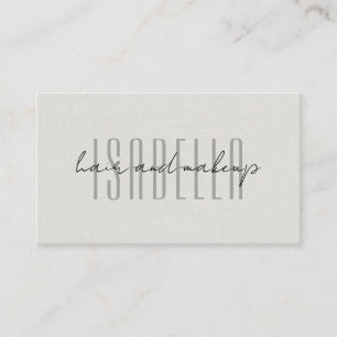 Modern Hair Makeup Artist Faux Linen Script Photo Business Card