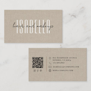 Modern Hair Makeup Artist Griege Faux Linen Script Business Card
